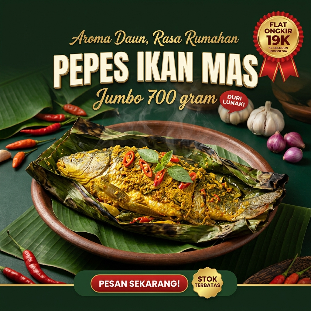 Pepes Ikan Mas Jumbo Duri Lunak 700 gr